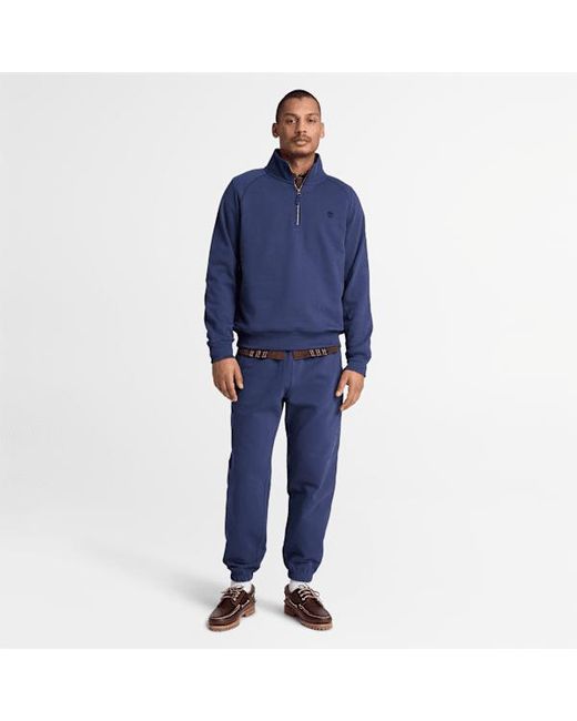 Timberland Blue Exeter River Embroidered Logo Quarter-Zip Sweatshirt For for men