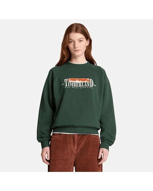 Timberland Green Brushed Back Graphic Crew Sweatshirt For