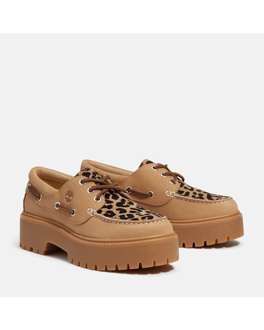 Timberland Natural Leopard Platform Stone Street Boat Shoe For
