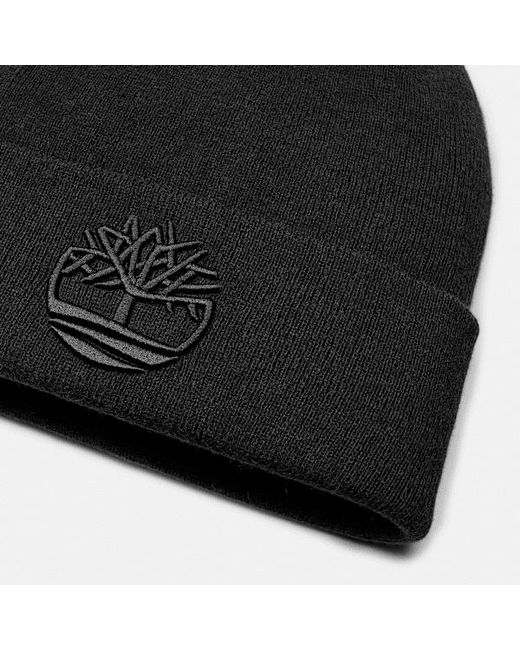 Timberland Black Logo Ribbed Soft-Touch Beanie for men