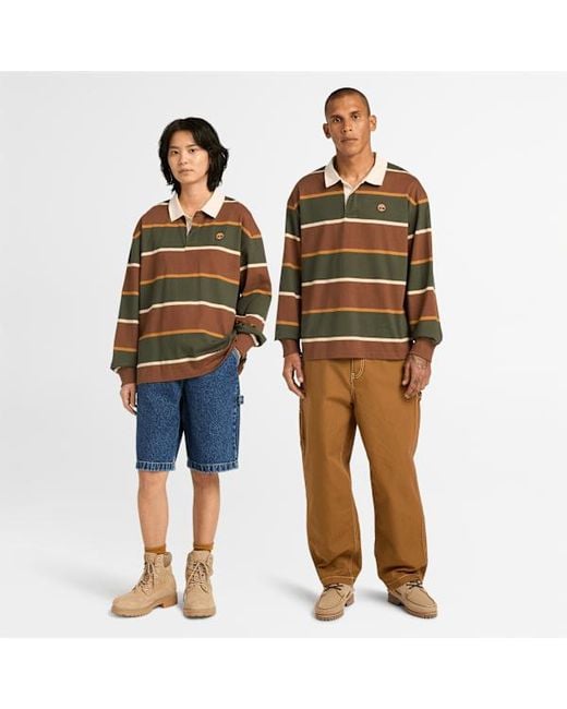 Timberland Black Rugby Polo Shirt In Brown/dark Green, Brown, Size: L