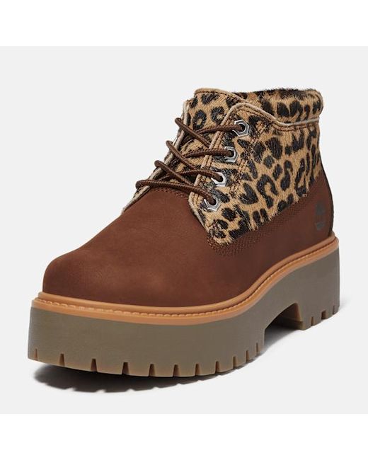 Timberland Brown Leopard Platform Stone Street Chukka Boot For
