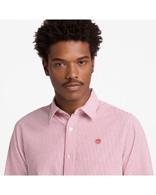 Timberland Pink Long-Sleeve Seersucker Striped Shirt For for men