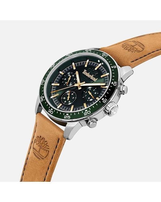 Timberland Green Parkman Leather Strap Watch For Men, Man, Brown for men