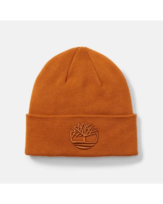 Timberland Brown Tonal Embroidery Beanie For Men In Orange, Man, Orange for men