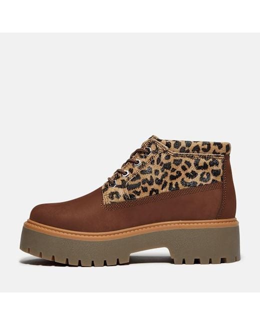 Timberland Brown Leopard Platform Stone Street Chukka Boot For