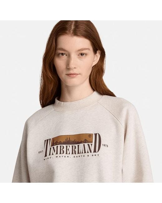 Timberland White Brushed Back Graphic Crew Sweatshirt For