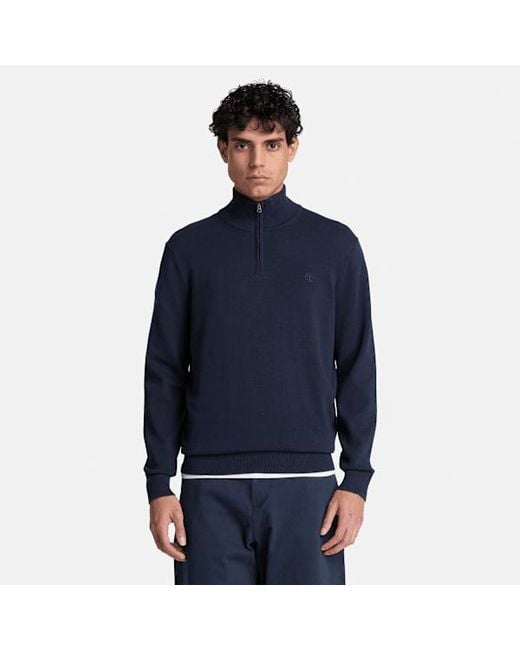Timberland Blue Oyster River Cotton Quarter-Zip Jumper For for men