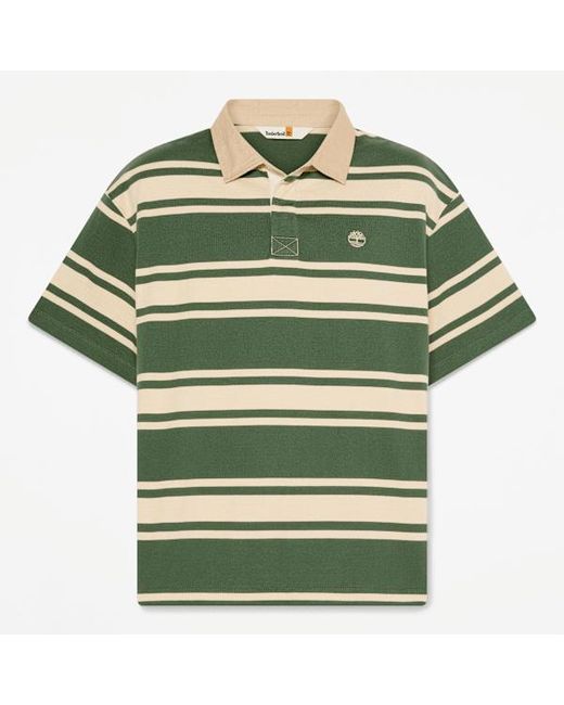 Timberland Green All Gender Striped Short-Sleeve Rugby Polo