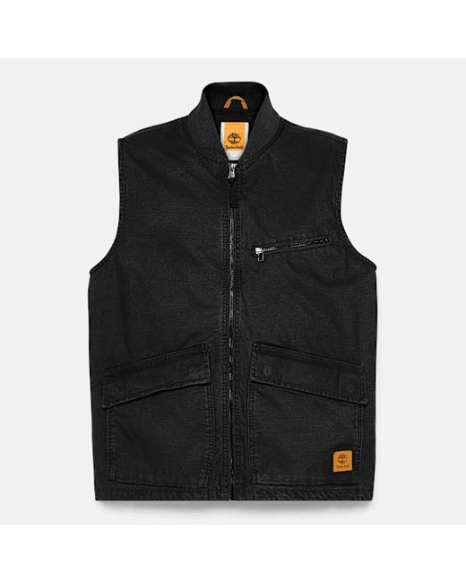 Timberland Washed Canvas Gilet For Men In Black, Man, Black, Size: 3xl for men