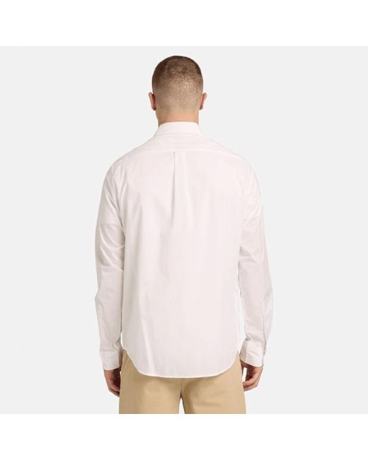 Timberland Long-sleeve Stretch Poplin Shirt For Men In White, Man, White, Size: L