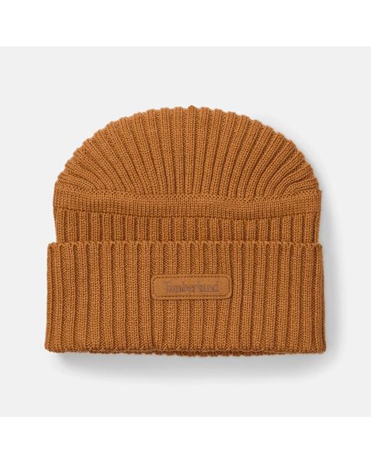 Timberland Brown Gulf Beach Ribbed Beanie In Yellow, Yellow for men