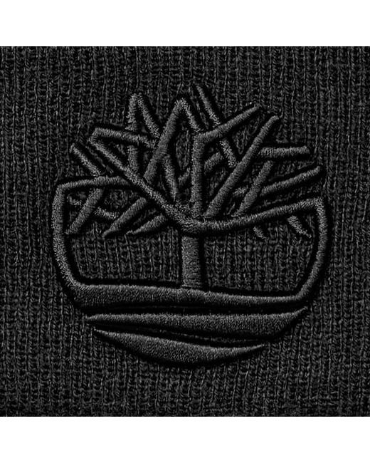 Timberland Black Logo Ribbed Soft-Touch Beanie for men