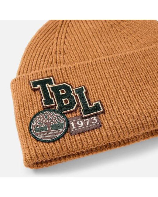 Timberland Brown Layered Patch Beanie For for men