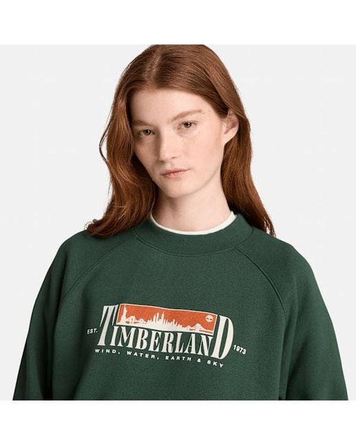 Timberland Green Brushed Back Graphic Crew Sweatshirt For