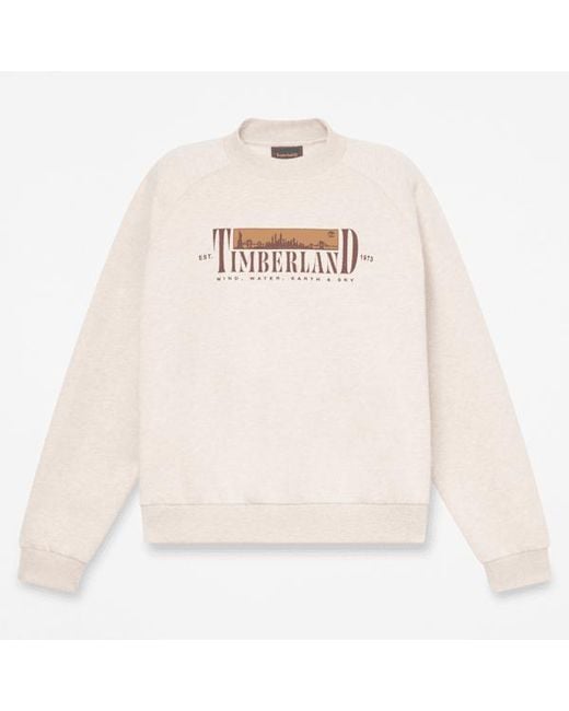 Timberland White Brushed Back Graphic Crew Sweatshirt For