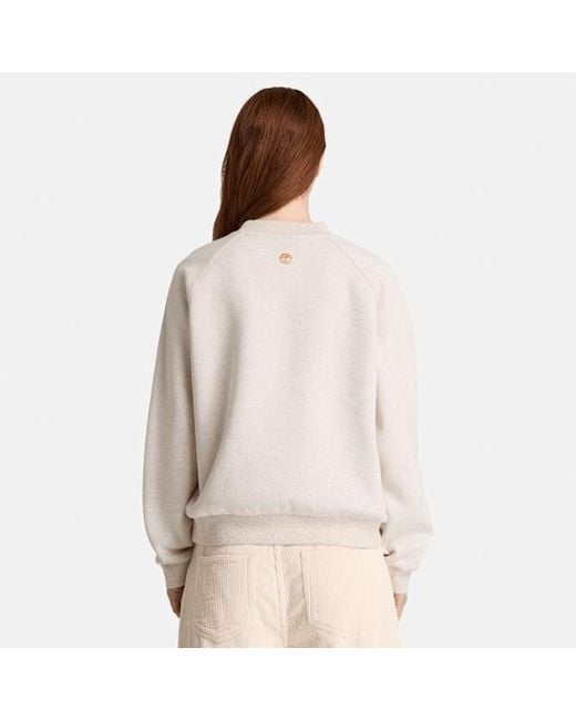 Timberland White Brushed Back Graphic Crew Sweatshirt For