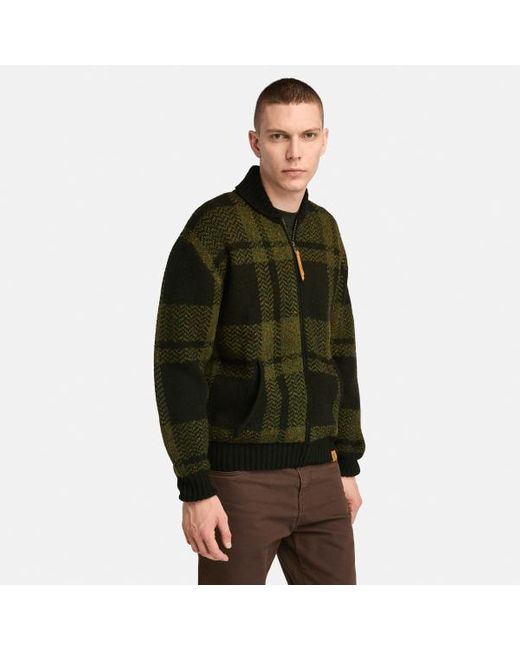 Timberland Plaid Full Zip Cardigan For Men In Green, Man, Green, Size: 3xl for men
