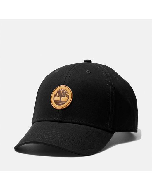 Timberland Black Leather-logo Baseball Cap for men