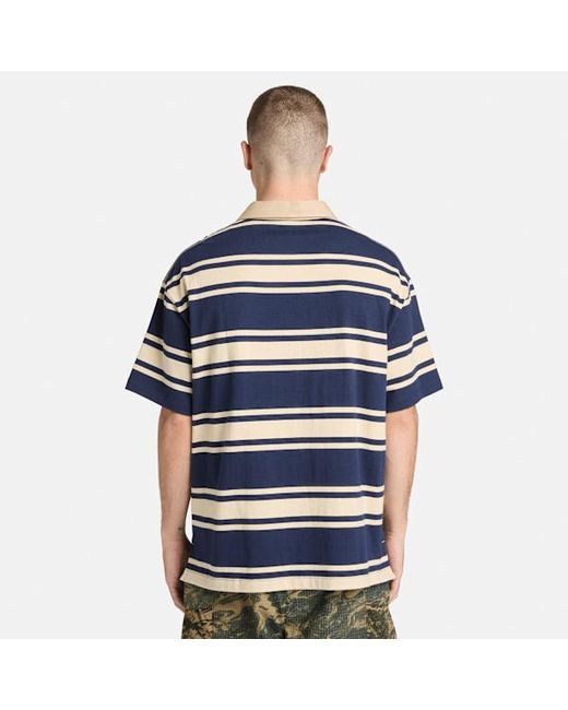 Timberland Blue All Gender Striped Short-Sleeve Rugby Polo