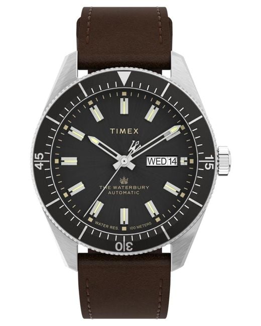 Timex Waterbury Dive Automatic 40mm Leather Strap Watch Stainless Steel