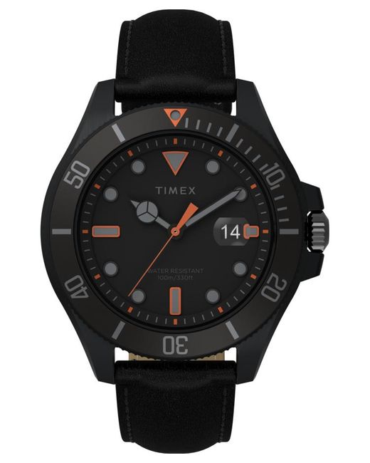 Timex Harborside Coast 43mm Leather Strap Watch Black for Men Lyst