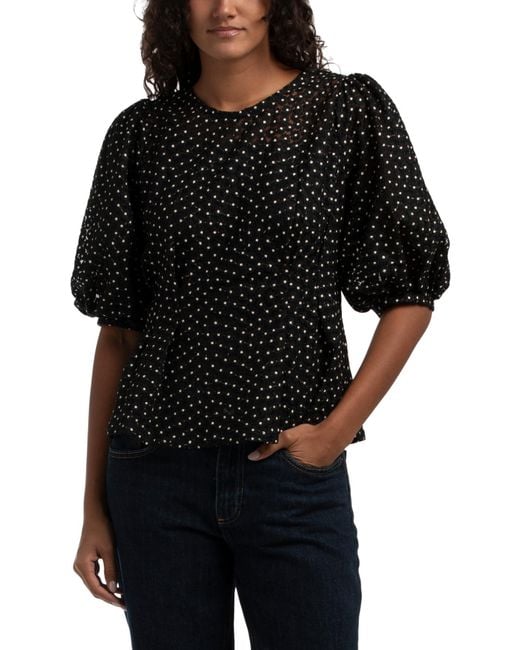 Tj Maxx Black Puff Sleeve Flower Embroidered Top For Polyester