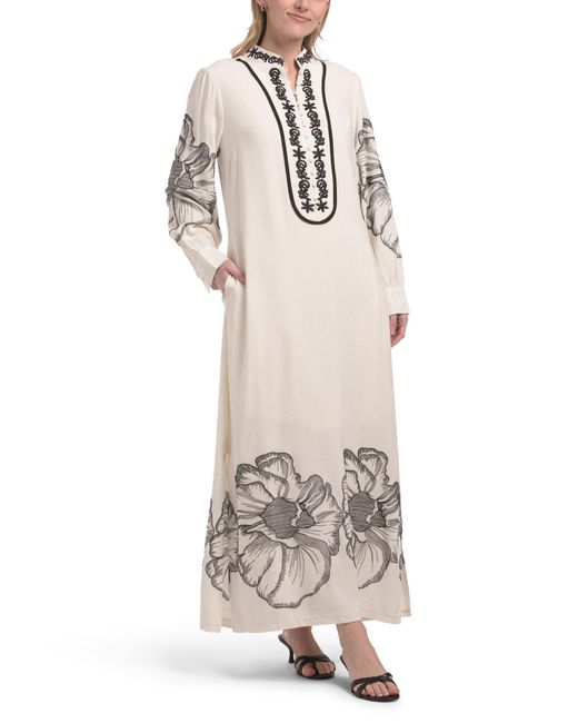 TJ Maxx Linen Blend Long Sleeve Floral Embroidered Maxi Dress For  Cotton/Linen/Rayon in White | Lyst