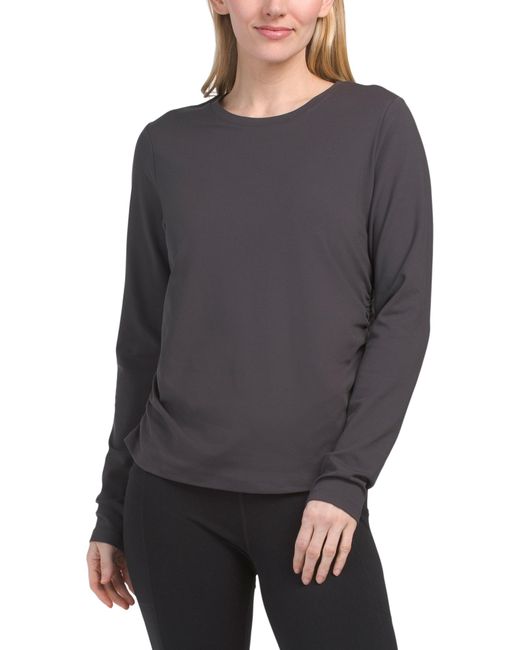 Tj Maxx Gray Ruched Side Long Sleeve Top For Spandex/Polyester