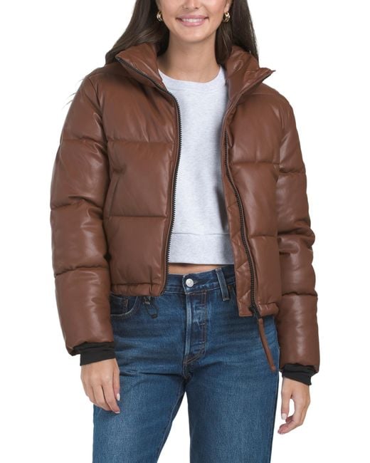 TJ Maxx Women's Brown Faux Leather Puffer Coat, Nylon/Polyester - Main Image