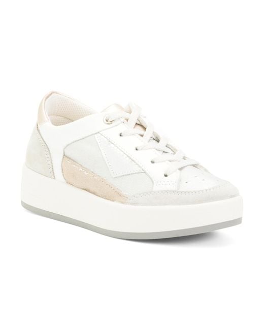 Tj Maxx White Leather Laced Up Sneakers For Leather/Suede