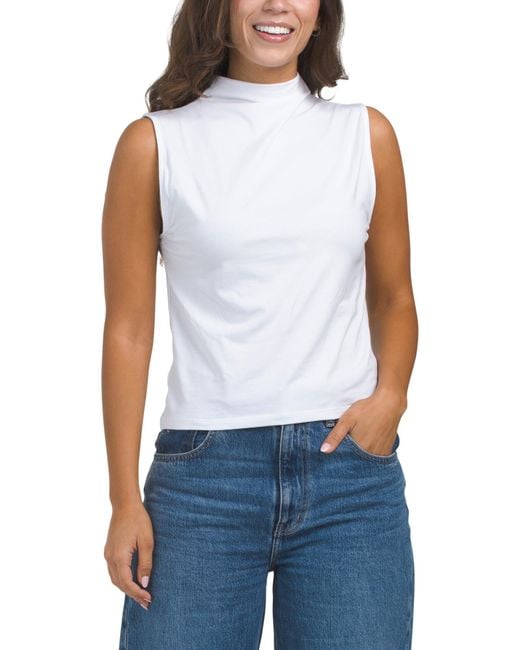 Tj Maxx Blue Mock Neck Tank For Spandex/Cotton