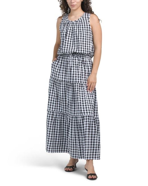 Tj Maxx Blue Gingham Skirt And Short Sleeve Top Set For Spandex/Polyester