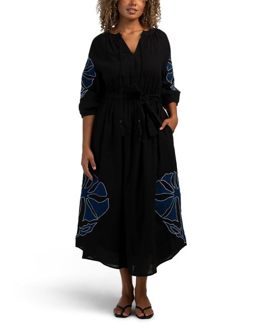 TJ Maxx Tiana Embroidered Shaped Hem Maxi Dress For Cotton/Polyester in Black