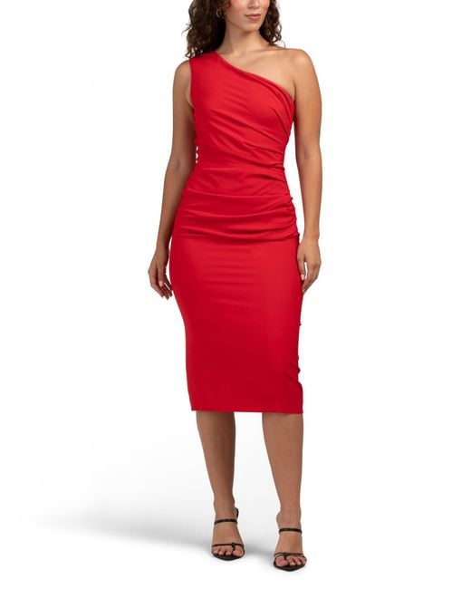 Tj Maxx Red Martine One Shoulder Midi Dress For Spandex/Polyester