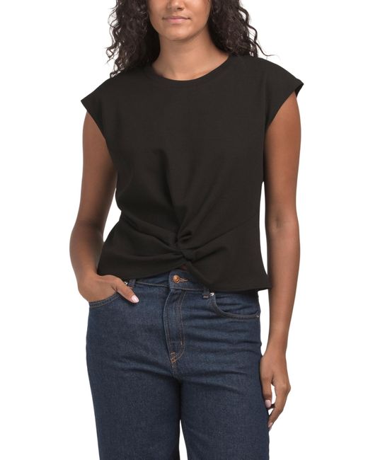 Tj Maxx Black Scuba Ponte Knot Front Cap Sleeve Top For Spandex/Cotton/Polyester