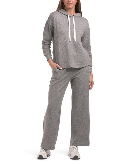 Tj Maxx Gray Brushed Stripe Hoodie Sweat Set, Spandex/Polyester