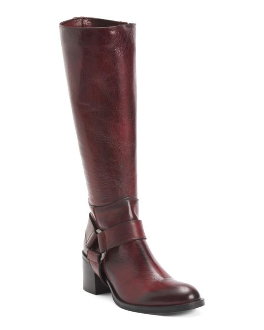 Tj Maxx Red Leather High Shaft Boots With Metal Ornament For