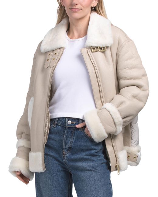 Tj Maxx Natural Lamb Shearling Harrison Jacket For Polyester