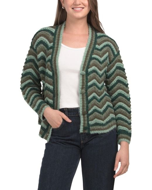 Tj Maxx Green Harp Zip Zag Long Sleeve Cardigan, Nylon/Spandex/Acrylic