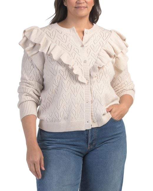 Tj Maxx Gray Plus Double Ruffle Sweater, Nylon/Polyester