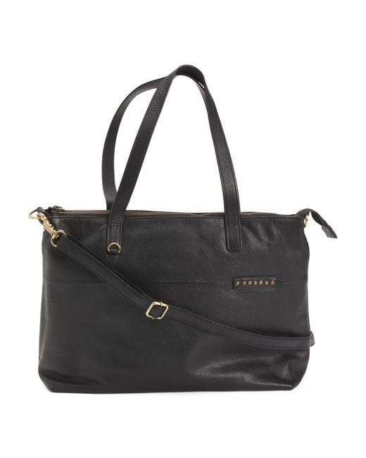 Tj Maxx Black Leather Smooth Tote With Studs