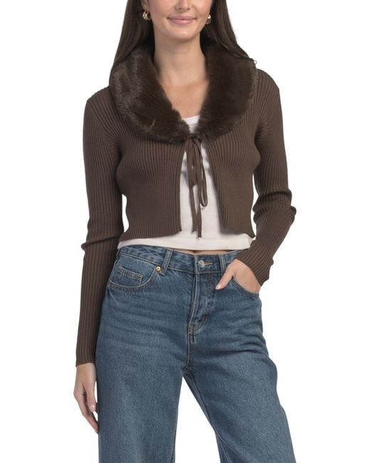 Tj Maxx Blue Removable Faux Fur Collar Sweater, Nylon/Polyester/Viscose