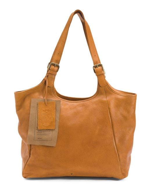 Tj Maxx Brown Leather Tulip Buckle Strap Tote