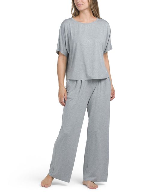 Tj Maxx Gray Short Sleeve Top And Long Pants Lounge Set For Spandex/Rayon