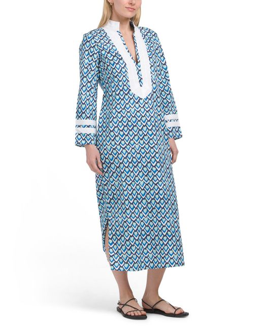 Tj Maxx Blue Teardrop Printed Caftan Dress For Cotton