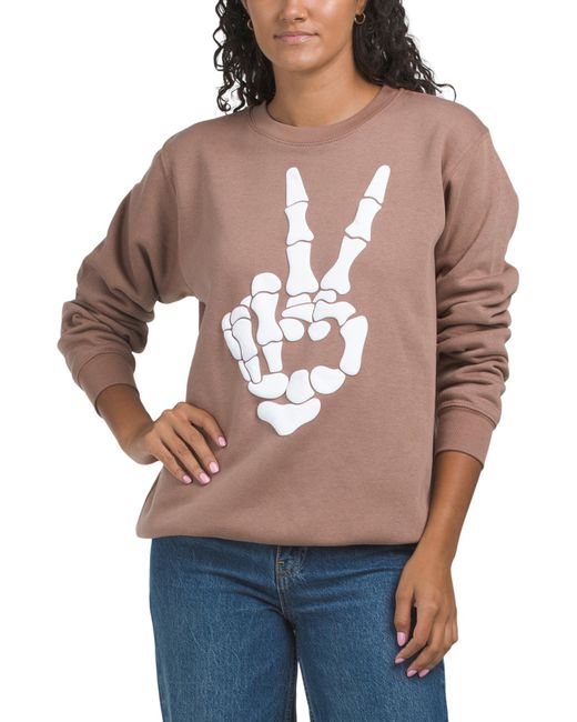Tj Maxx Gray Peace Sign Skeleton Crew Neck Sweatshirt For Cotton/Polyester