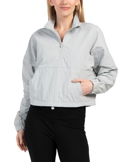 Tj Maxx Gray Woven Spring Peak Cropped Half Zip Windbreaker, Polyester