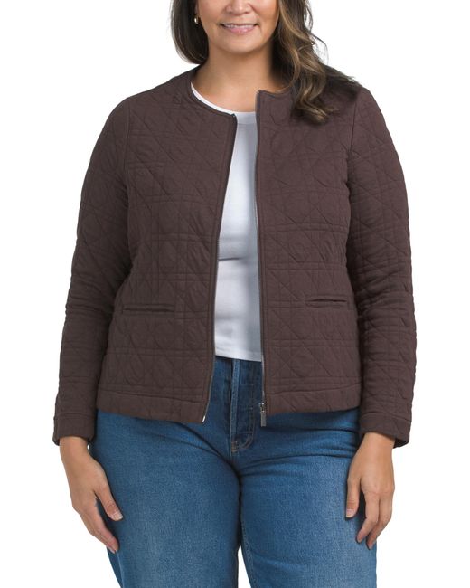 Tj Maxx Brown Plus Quilted Knit Jacket, Spandex/Cotton/Polyester