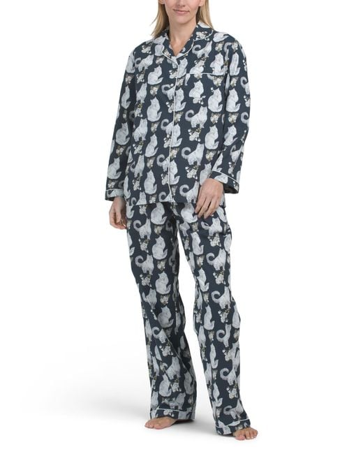 Tj Maxx Blue 2Pc Cotton Hermoine Cat Pajama Set For